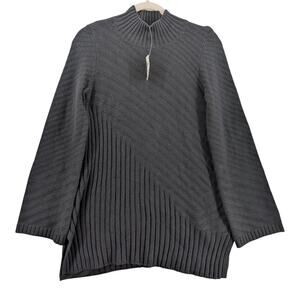Charter Club Mixed-Stitch Mock Neck Sweater Deep Black XS Ribbed Workwear Career